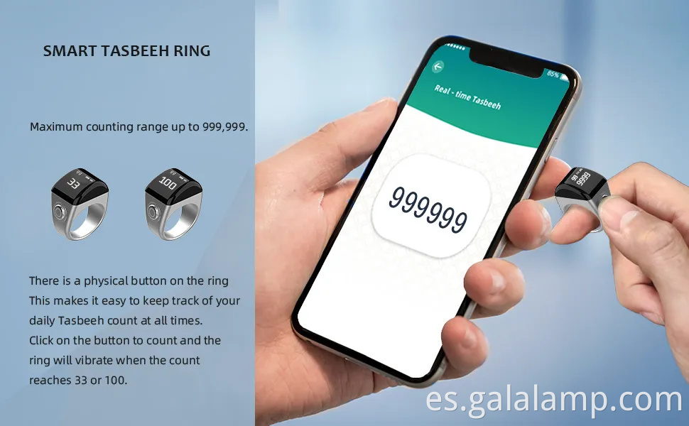 Rings Tasbih de Tasbih inteligente: mostrador de oración impermeable con pantalla OLED